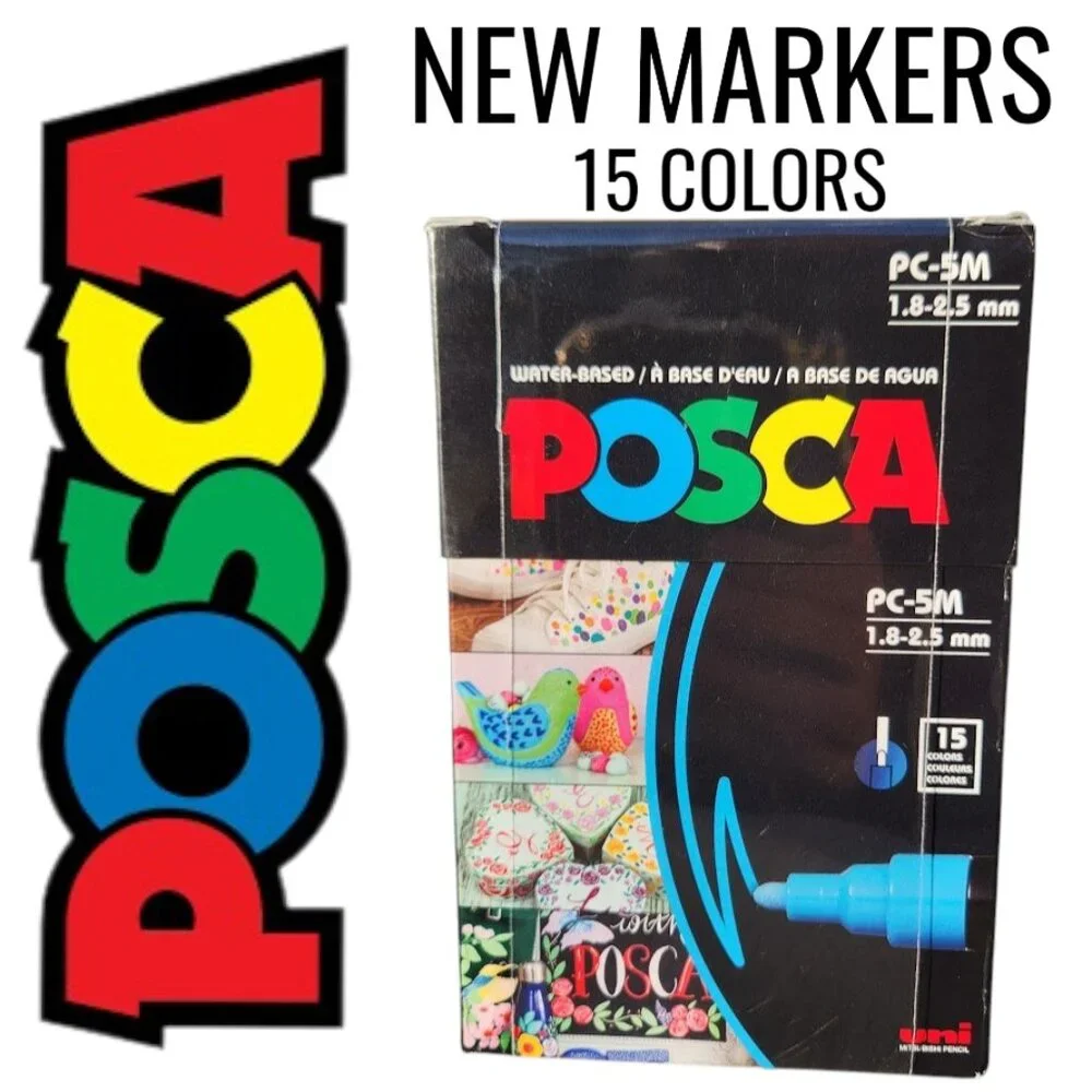 NEW 15 POSCA Paint Markers 5M Medium Tip Acrylic Paint Pens Art Supplies PC-5M 1